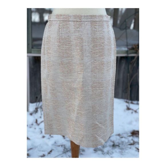 Tory Burch NWT Devora Tweed Brocade Pencil Skirt Ivory Cream Gold Sz 6